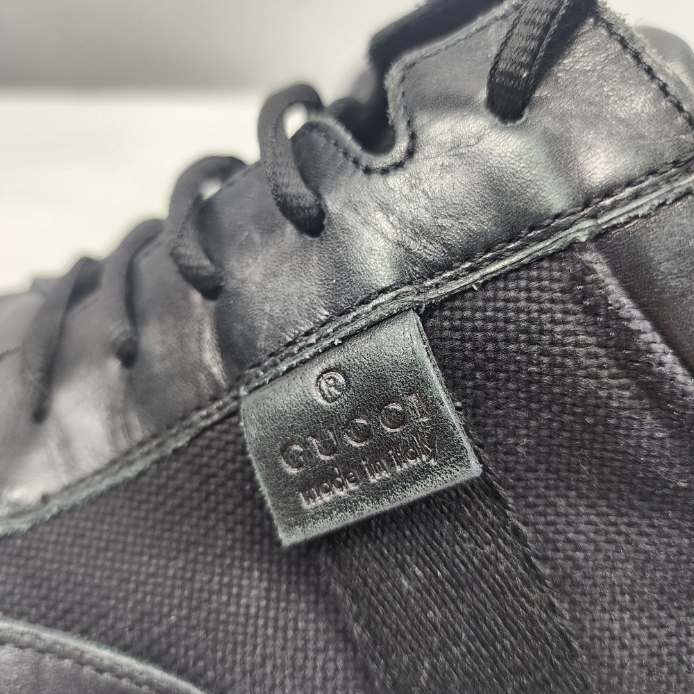 GUCCI Men's Leather and Canvas Black Sneakers Gucci Size 10.5 US 11 - Picture 4 of 9